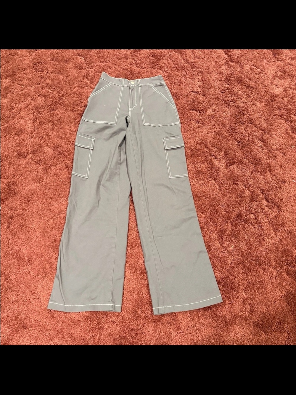 Wide Leg Cargo Pants with Contrast Stitching - Gray